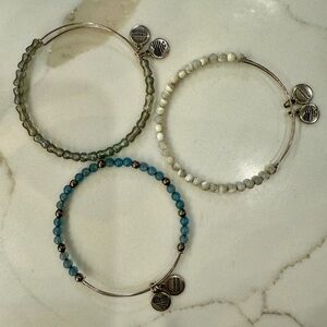 Alex & Ani Expandable Silver Beaded Bracelet Set - Blue, Grey & Light Grey